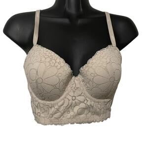 Aerie Womens Bra Size 32DD Real Happy Demi Lightly Lined Lace Bralette Beige